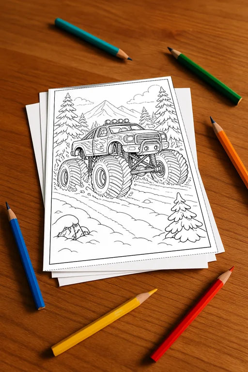 Monster Trucks Aktivitätsbuch 20 Rätsel- und Aktivitätsseiten gedruckt – Mockup-Ansicht