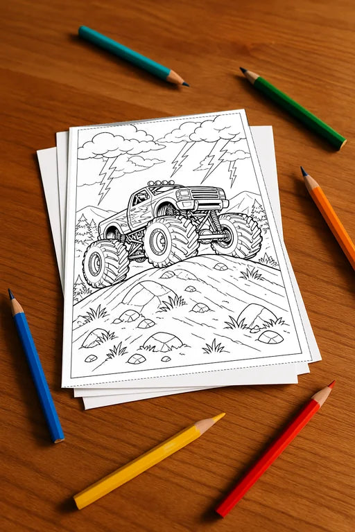 Monster Trucks Aktivitätsbuch 20 Rätsel- und Aktivitätsseiten gedruckt – Mockup-Ansicht