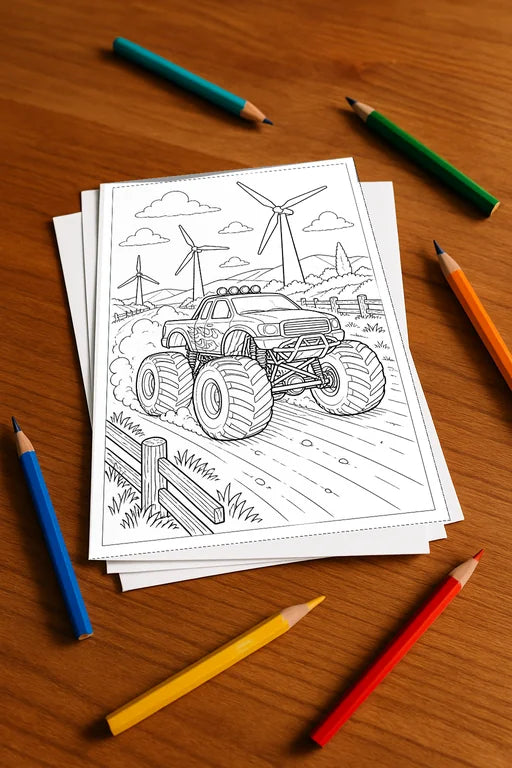 Monster Trucks Aktivitätsbuch 20 Rätsel- und Aktivitätsseiten gedruckt – Mockup-Ansicht