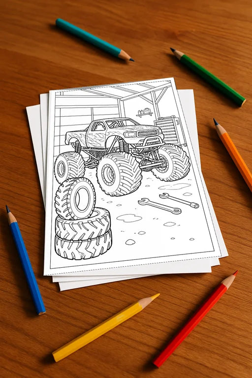 Monster Trucks Aktivitätsbuch 50 Rätsel- und Aktivitätsseiten gedruckt – Mockup-Ansicht