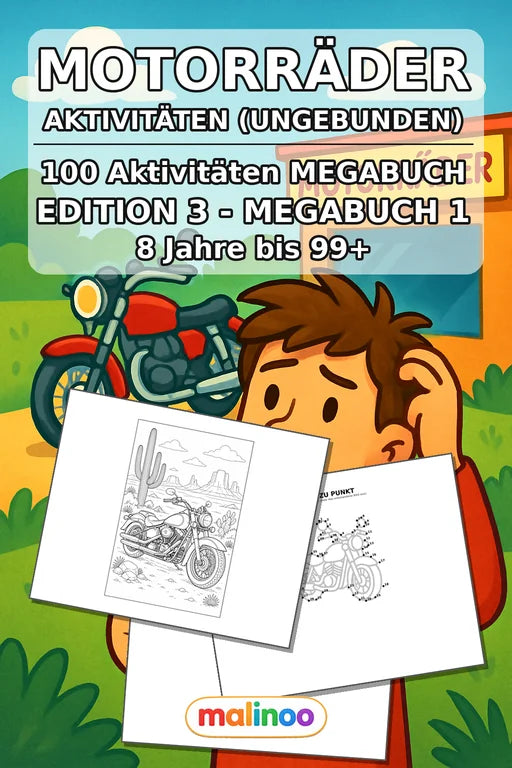 Motorräder Aktivitätsbuch 100 Rätsel- und Aktivitätsseiten gedruckt+lo – Cover