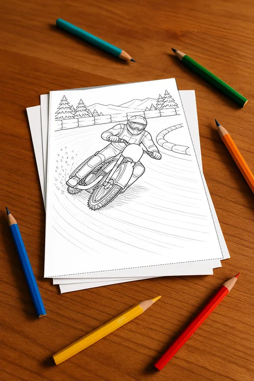 Motorräder Aktivitätsbuch 20 Rätsel- und Aktivitätsseiten gedruckt+los – Mockup-Ansicht