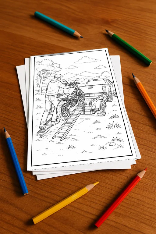 Motorräder Aktivitätsbuch 50 Rätsel- und Aktivitätsseiten gedruckt+los – Mockup-Ansicht
