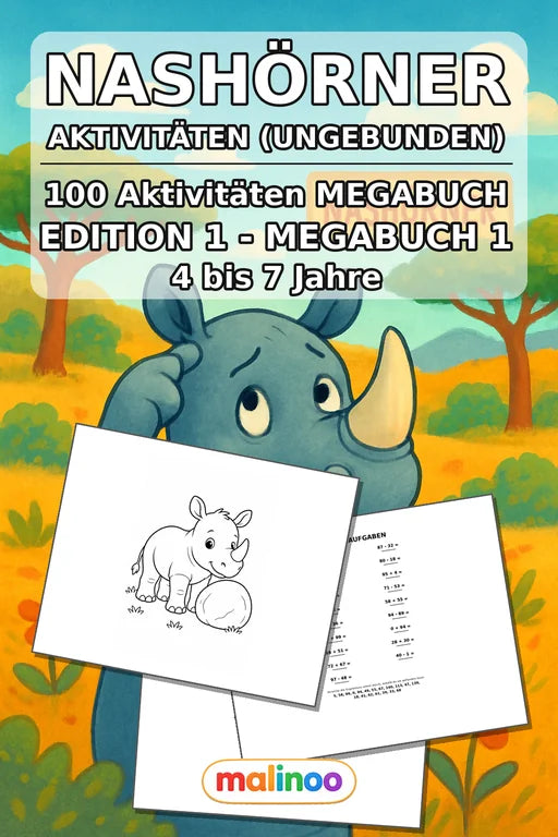 Nashörner Aktivitätsbuch 100 Rätsel- und Aktivitätsseiten gedruckt+los – Cover