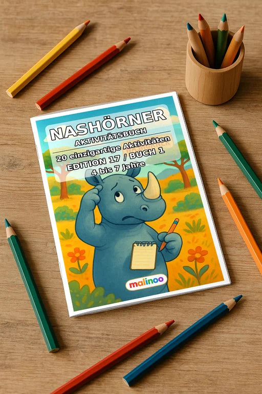 Nashörner Aktivitätsbuch 20 Rätsel- und Aktivitätsseiten gedruckt+gebu – Mockup-Ansicht