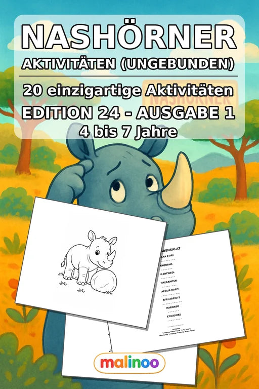 Nashörner Aktivitätsbuch 20 Rätsel- und Aktivitätsseiten gedruckt+lose – Cover