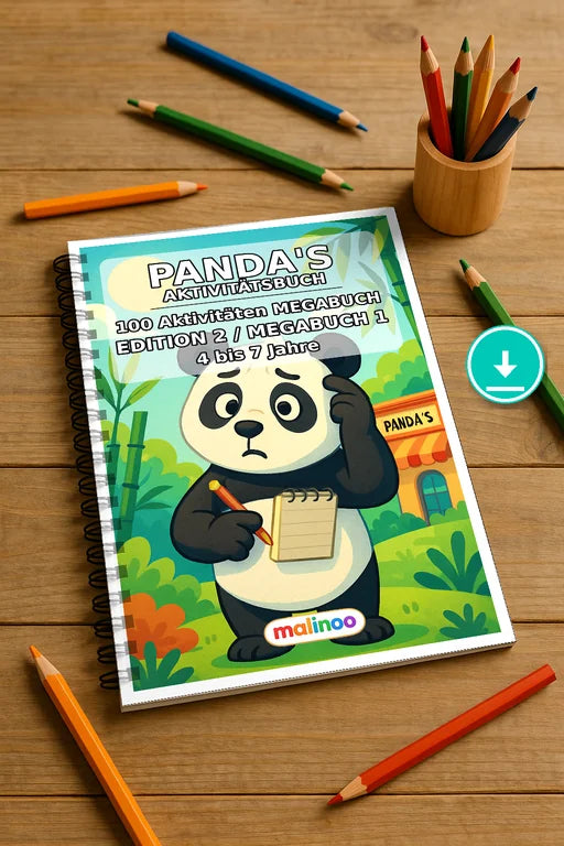 Panda's Aktivitätsbuch 100 Rätsel- und Aktivitätsseiten PDF Download – Mockup-Ansicht