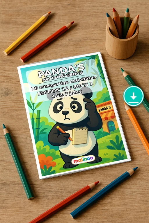 Panda's Aktivitätsbuch 20 Rätsel- und Aktivitätsseiten PDF Download – Mockup-Ansicht