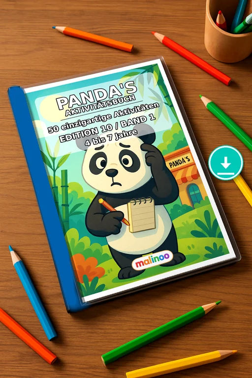 Panda's Aktivitätsbuch 50 Rätsel- und Aktivitätsseiten PDF Download – Mockup-Ansicht