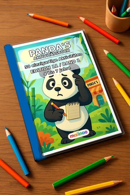 Panda's Aktivitätsbuch 50 Rätsel- und Aktivitätsseiten gedruckt+gebund – Mockup-Ansicht