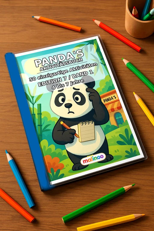 Panda's Aktivitätsbuch 50 Rätsel- und Aktivitätsseiten gedruckt+gebund – Mockup-Ansicht
