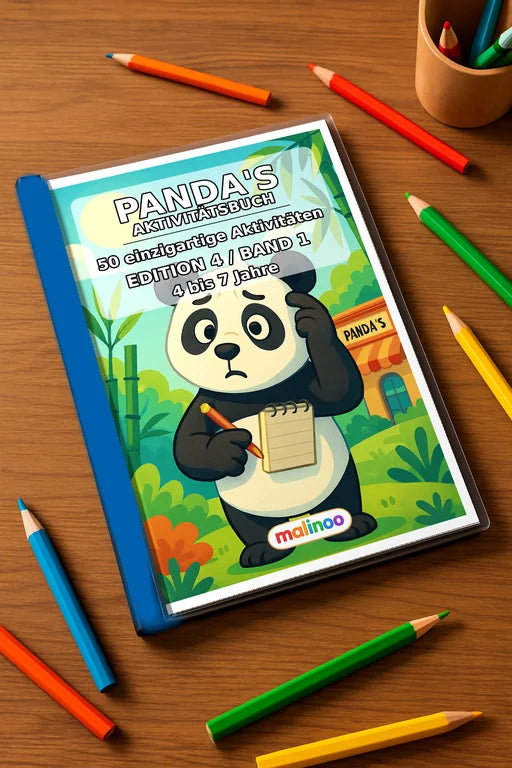 Panda's Aktivitätsbuch 50 Rätsel- und Aktivitätsseiten gedruckt+gebund – Mockup-Ansicht