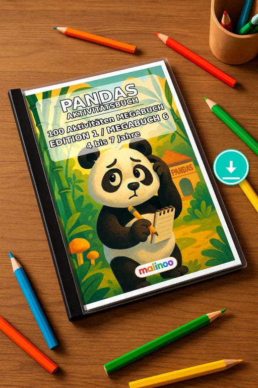 Pandas Aktivitätsbuch 100 Rätsel- und Aktivitätsseiten PDF – Mockup-Ansicht