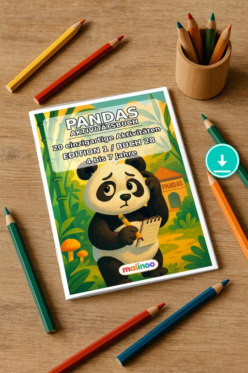 Pandas Aktivitätsbuch 20 Rätsel- und Aktivitätsseiten PDF – Mockup-Ansicht