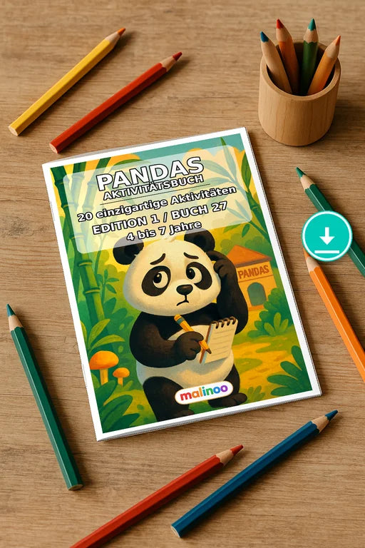 Pandas Aktivitätsbuch 20 Rätsel- und Aktivitätsseiten PDF – Mockup-Ansicht