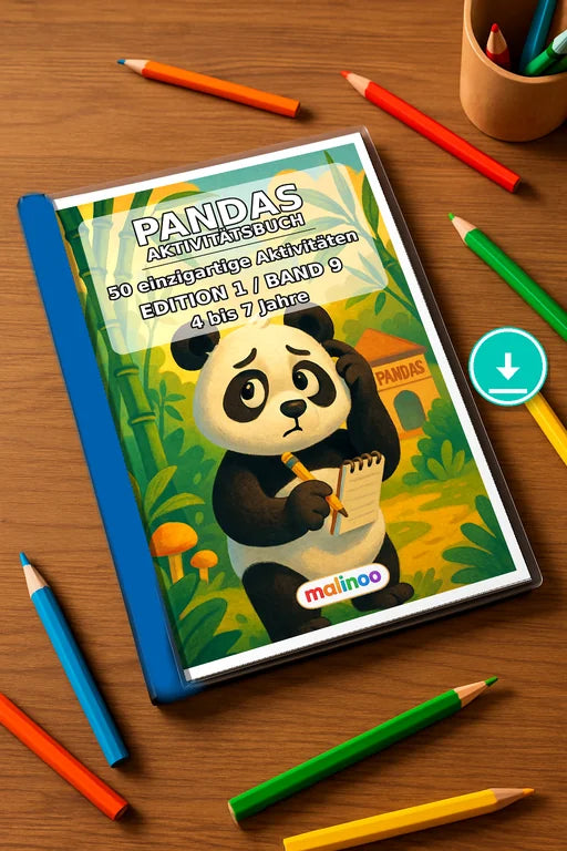 Pandas Aktivitätsbuch 50 Rätsel- und Aktivitätsseiten PDF – Mockup-Ansicht