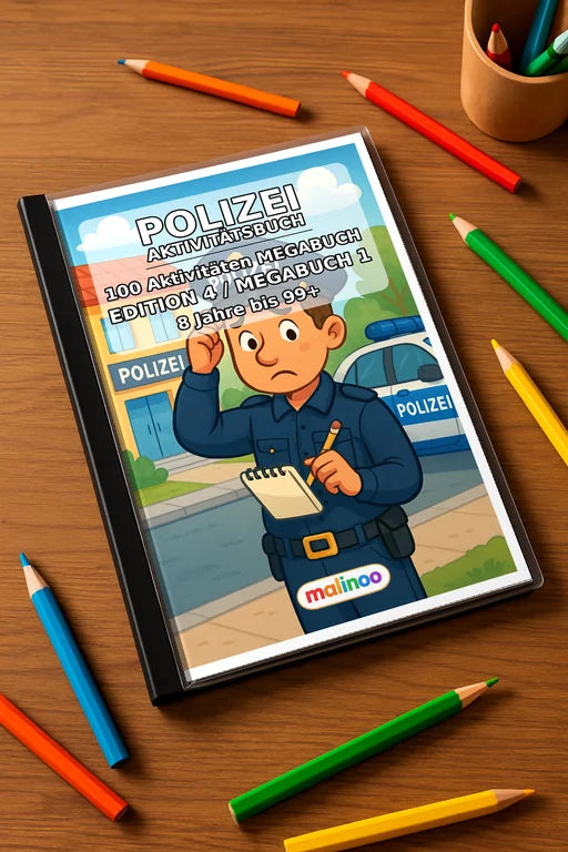 Polizei Aktivitätsbuch 100 Rätsel- und Aktivitätsseiten gedruckt+gebun – Mockup-Ansicht