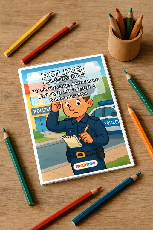 Polizei Aktivitätsbuch 20 Rätsel- und Aktivitätsseiten gedruckt+gebund – Mockup-Ansicht