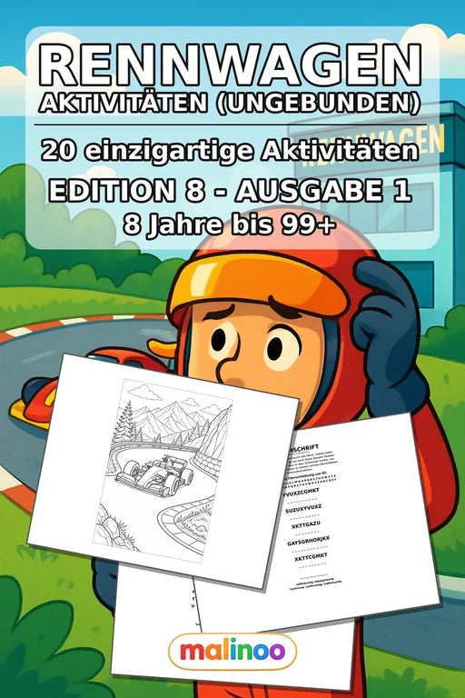 Rennwagen Aktivitätsbuch 20 Rätsel- und Aktivitätsseiten gedruckt+lose – Cover