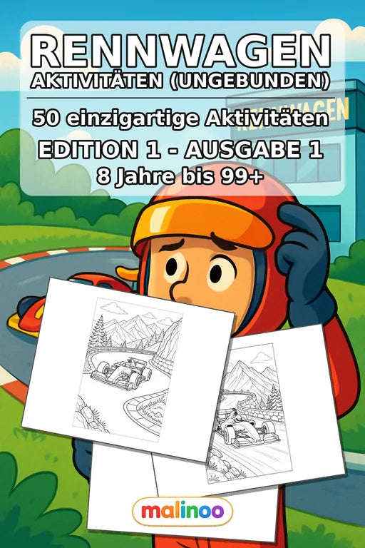 Rennwagen Aktivitätsbuch 50 Rätsel- und Aktivitätsseiten gedruckt+lose – Cover
