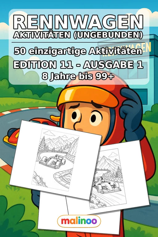 Rennwagen Aktivitätsbuch 50 Rätsel- und Aktivitätsseiten gedruckt+lose – Cover