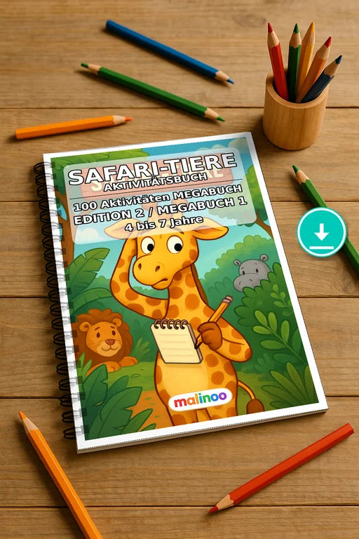 Safari-Tiere Aktivitätsbuch 100 Rätsel- und Aktivitätsseiten PDF Downl – Mockup-Ansicht