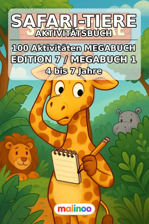 Safari-Tiere Aktivitätsbuch 100 Rätsel- und Aktivitätsseiten gedruckt+ – Cover