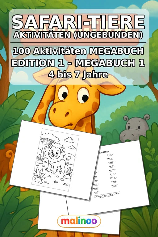 Safari-Tiere Aktivitätsbuch 100 Rätsel- und Aktivitätsseiten gedruckt+ – Cover