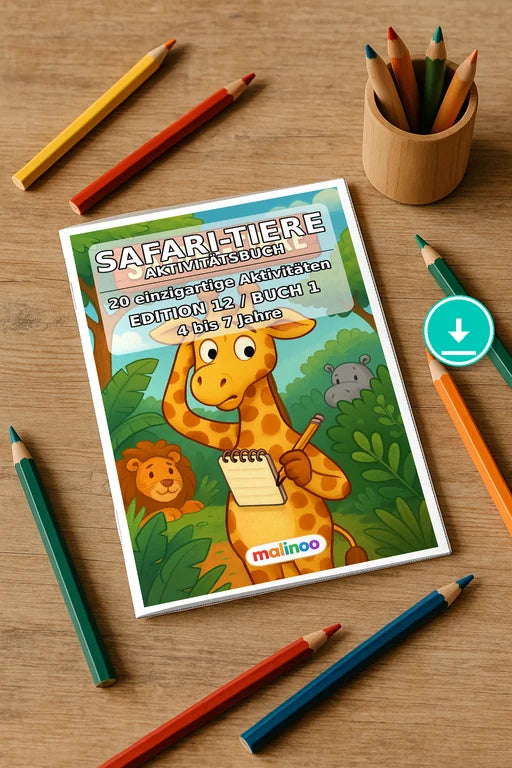 Safari-Tiere Aktivitätsbuch 20 Rätsel- und Aktivitätsseiten PDF Downlo – Mockup-Ansicht