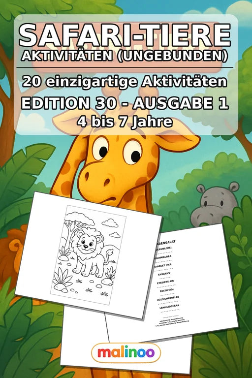 Safari-Tiere Aktivitätsbuch 20 Rätsel- und Aktivitätsseiten gedruckt+l – Cover