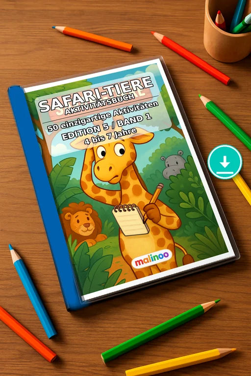 Safari-Tiere Aktivitätsbuch 50 Rätsel- und Aktivitätsseiten PDF Downlo – Mockup-Ansicht