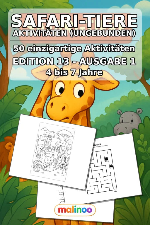 Safari-Tiere Aktivitätsbuch 50 Rätsel- und Aktivitätsseiten gedruckt+l – Cover