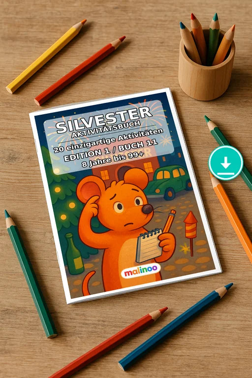 Silvester Aktivitätsbuch 20 Rätsel- und Aktivitätsseiten – Mockup-Ansicht