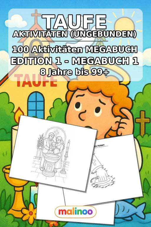 Taufe Aktivitätsbuch 100 Rätsel- und Aktivitätsseiten gedruckt+lose – Cover