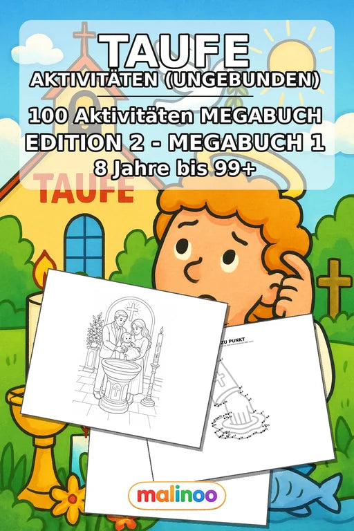 Taufe Aktivitätsbuch 100 Rätsel- und Aktivitätsseiten gedruckt+lose – Cover