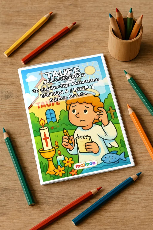 Taufe Aktivitätsbuch 20 Rätsel- und Aktivitätsseiten gedruckt+gebunden – Mockup-Ansicht