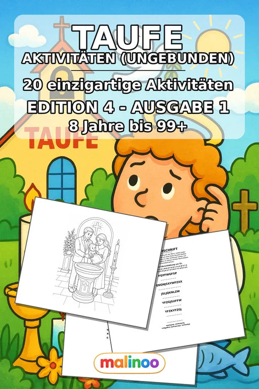 Taufe Aktivitätsbuch 20 Rätsel- und Aktivitätsseiten gedruckt+lose – Cover