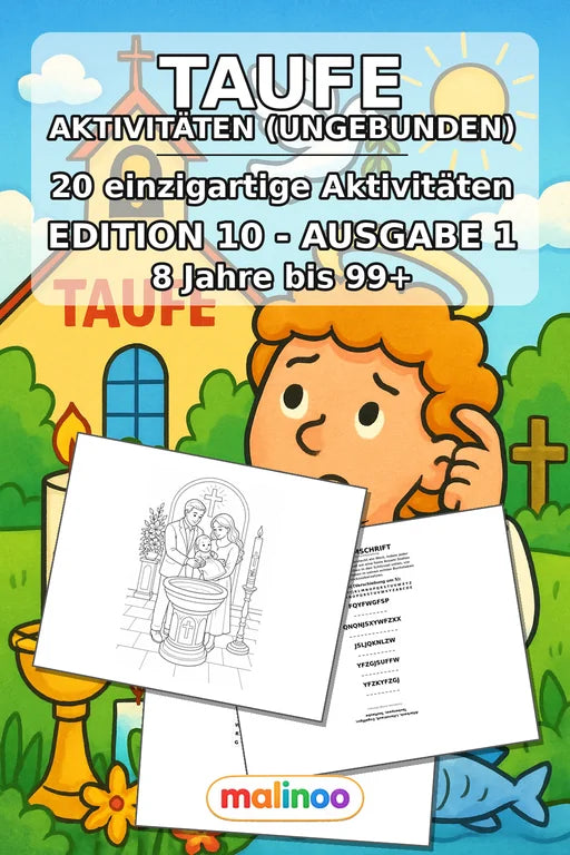 Taufe Aktivitätsbuch 20 Rätsel- und Aktivitätsseiten gedruckt+lose – Cover