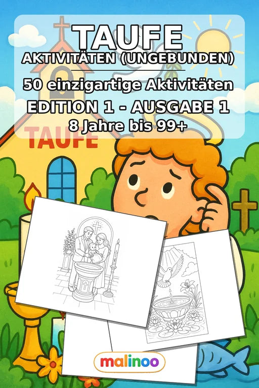 Taufe Aktivitätsbuch 50 Rätsel- und Aktivitätsseiten gedruckt+lose – Cover