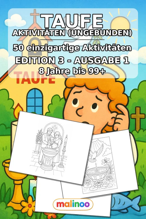 Taufe Aktivitätsbuch 50 Rätsel- und Aktivitätsseiten gedruckt+lose – Cover