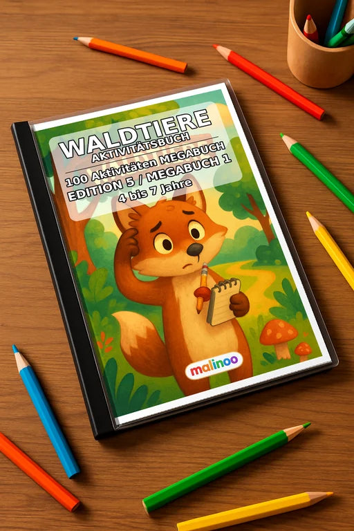 Waldtiere Aktivitätsbuch 100 Rätsel- und Aktivitätsseiten gedruckt+geb – Mockup-Ansicht