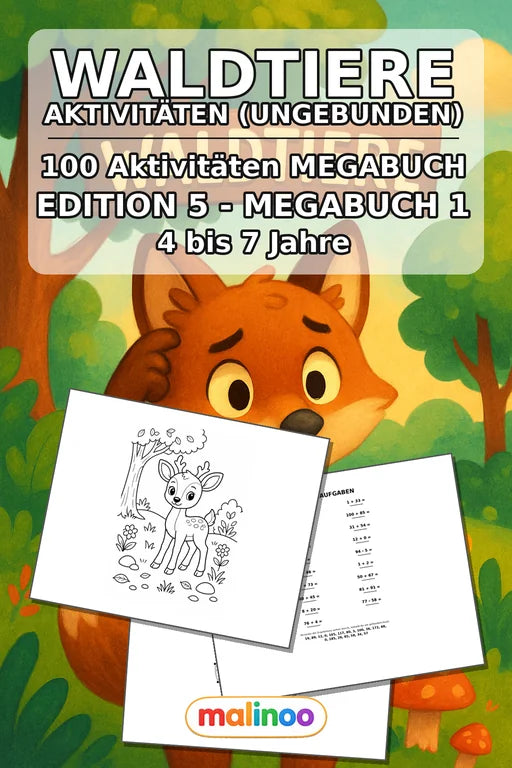 Waldtiere Aktivitätsbuch 100 Rätsel- und Aktivitätsseiten gedruckt+los – Cover