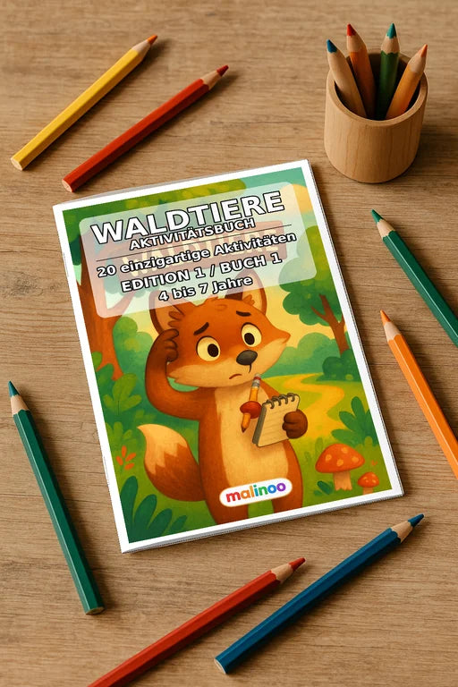 Waldtiere Aktivitätsbuch 20 Rätsel- und Aktivitätsseiten gedruckt+gebu – Mockup-Ansicht
