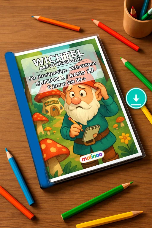 Wichtel Aktivitätsbuch 50 Rätsel- und Aktivitätsseiten PDF – Mockup-Ansicht