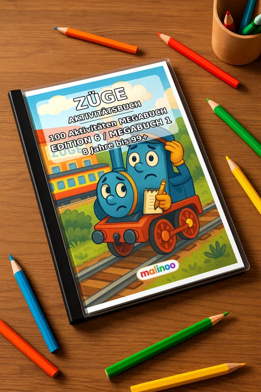 Zugaktivitäten Aktivitätsbuch 100 Rätsel- und Aktivitätsseiten gedruck – Mockup-Ansicht