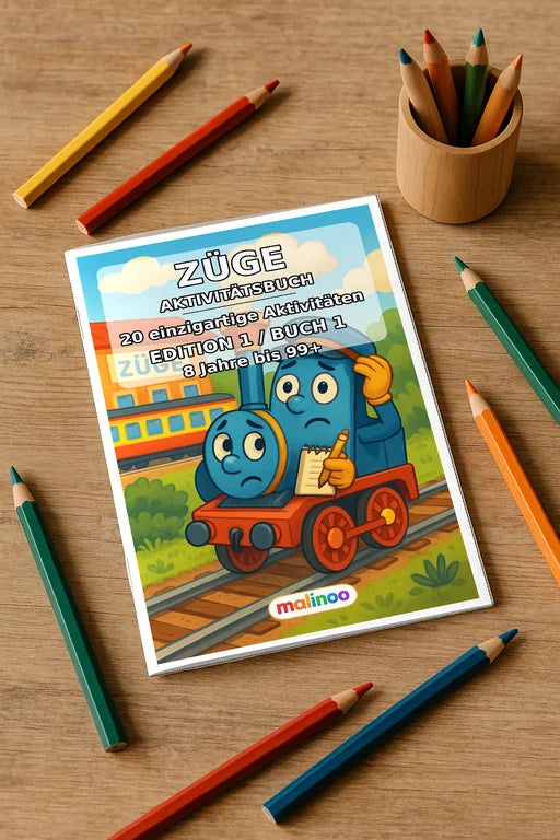 Zugaktivitäten Aktivitätsbuch 20 Rätsel- und Aktivitätsseiten gedruckt – Mockup-Ansicht