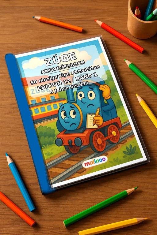 Zugaktivitäten Aktivitätsbuch 50 Rätsel- und Aktivitätsseiten gedruckt – Mockup-Ansicht