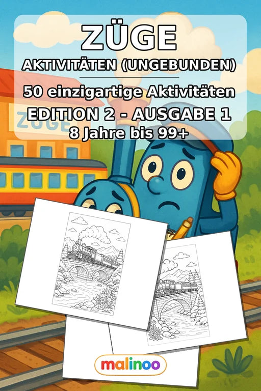 Zugaktivitäten Aktivitätsbuch 50 Rätsel- und Aktivitätsseiten gedruckt – Cover