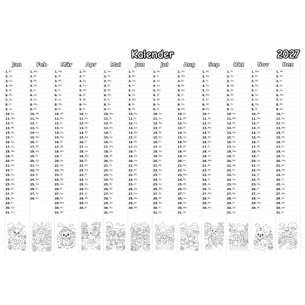 baby_animals_low Kalender 2027 Ausmalen