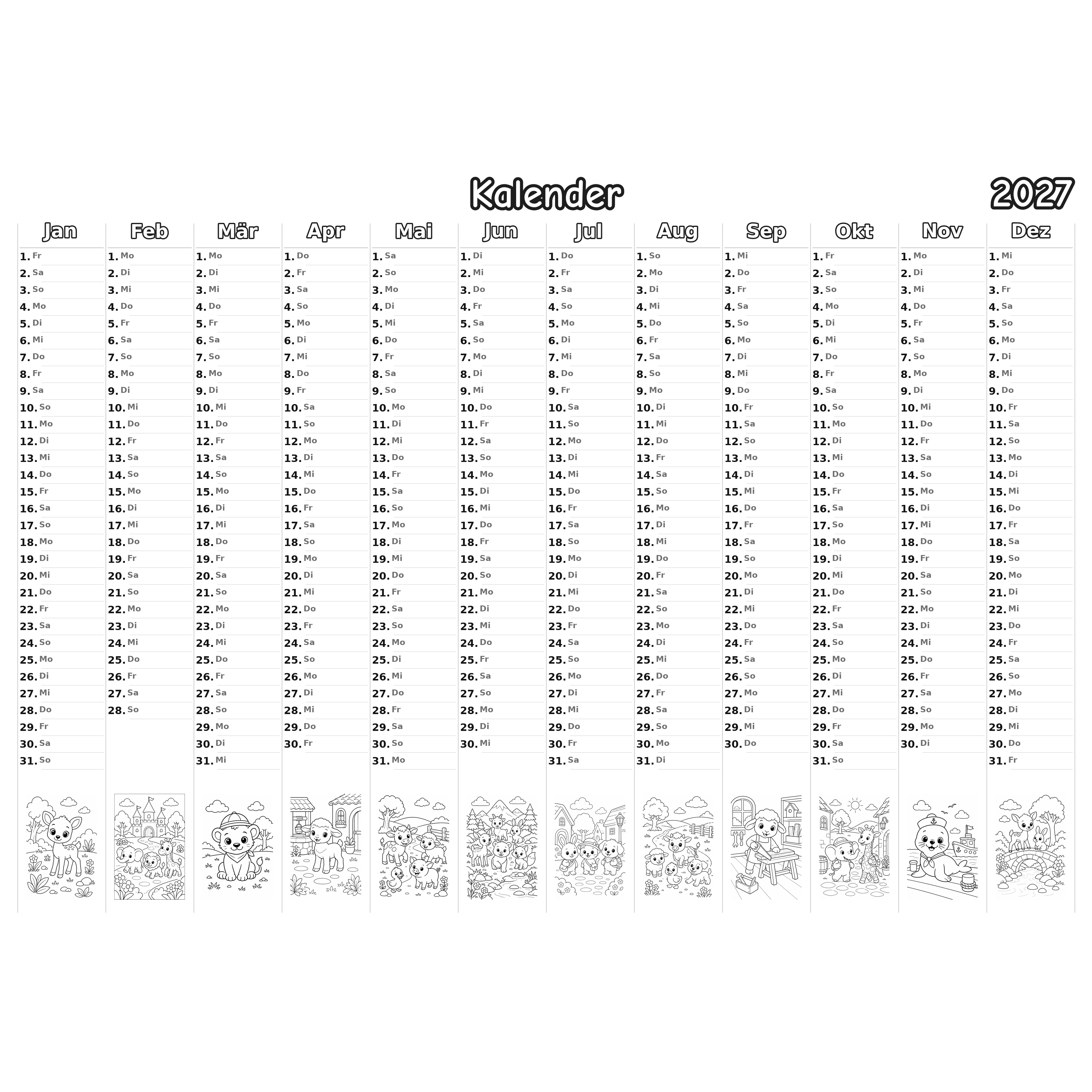 baby_animals_low Kalender 2027 Ausmalen